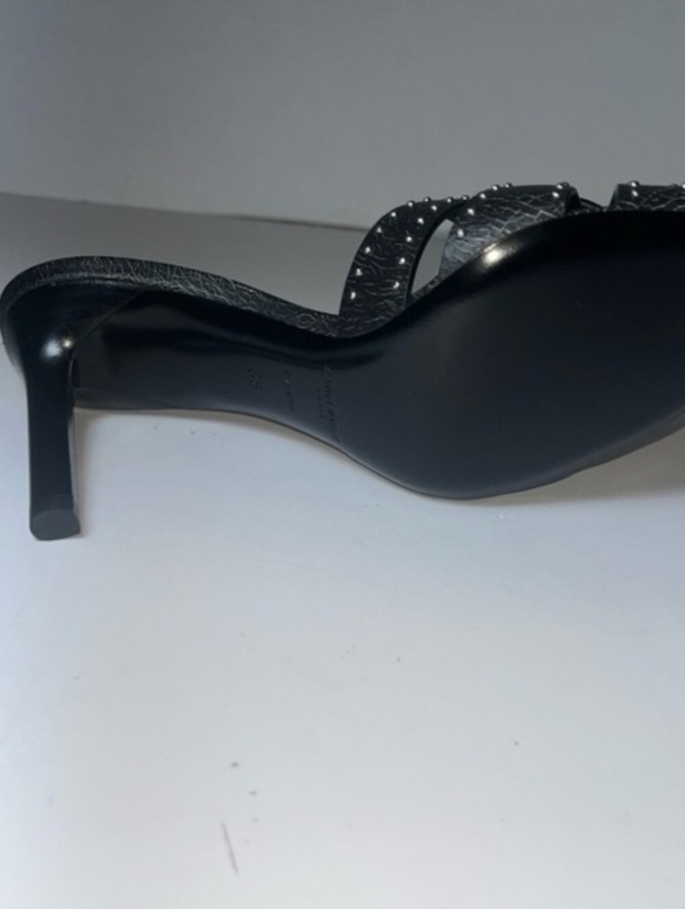 Saint Laurent Black Studded Leather Heeled Slide Sandals - Picture 7 of 11